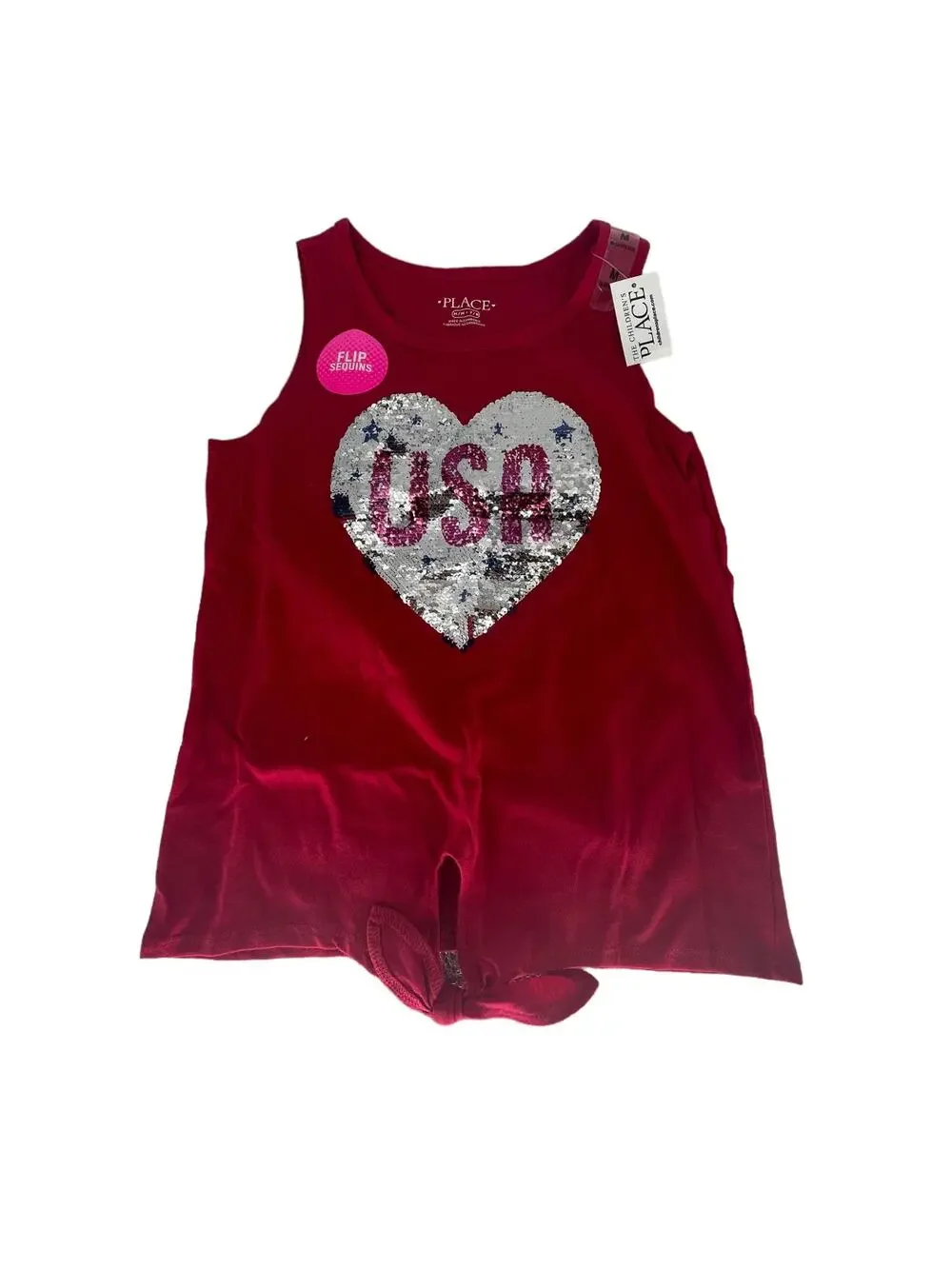 NWT The Children's Place Red Sequined USA Tank Top Youth Size Medium 7/8